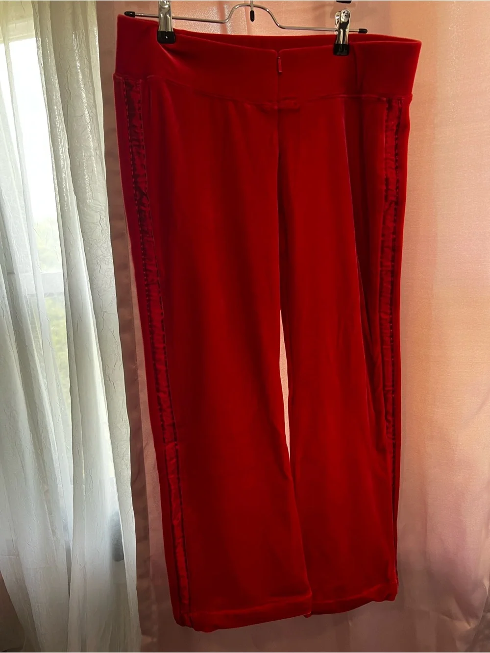 Nike Red Velour Wide-Leg Pants with Side Stripe Trim